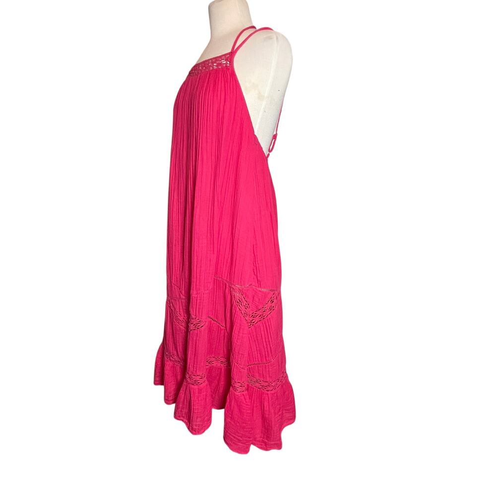 ANTHROPOLOGIE Women’s Boho Pink Lace Trim Crinkle Gauze Midi Dress - Picture 5 of 6